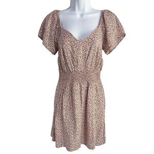ABOUND Floral Print Smocked Waist Short Sleeve Dress in Pink Size S NWOT